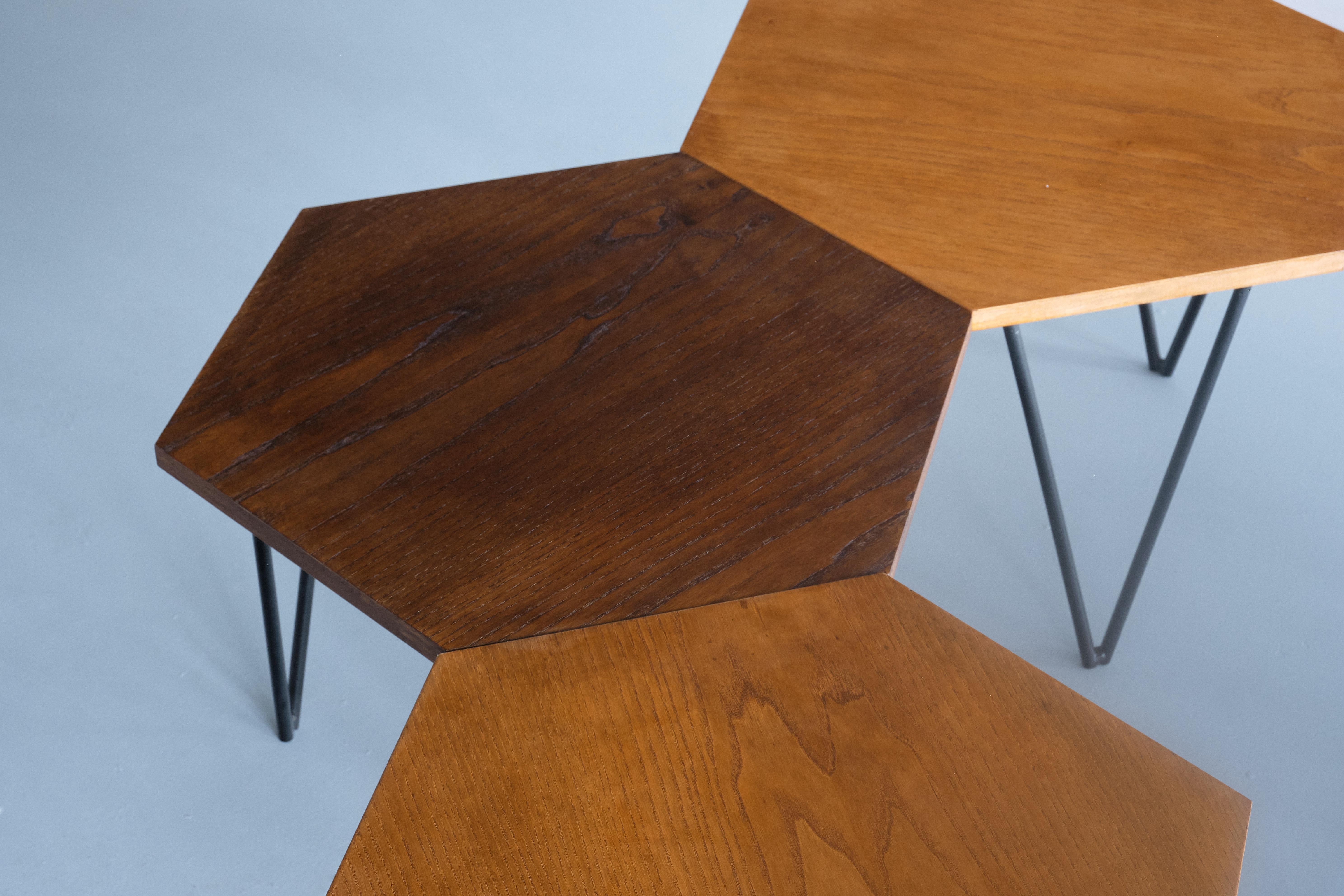 Set of 7 Gio Ponti Modular Hexagonal Coffee Tables, ISA Bergamo, Italy, 1950s For Sale 4