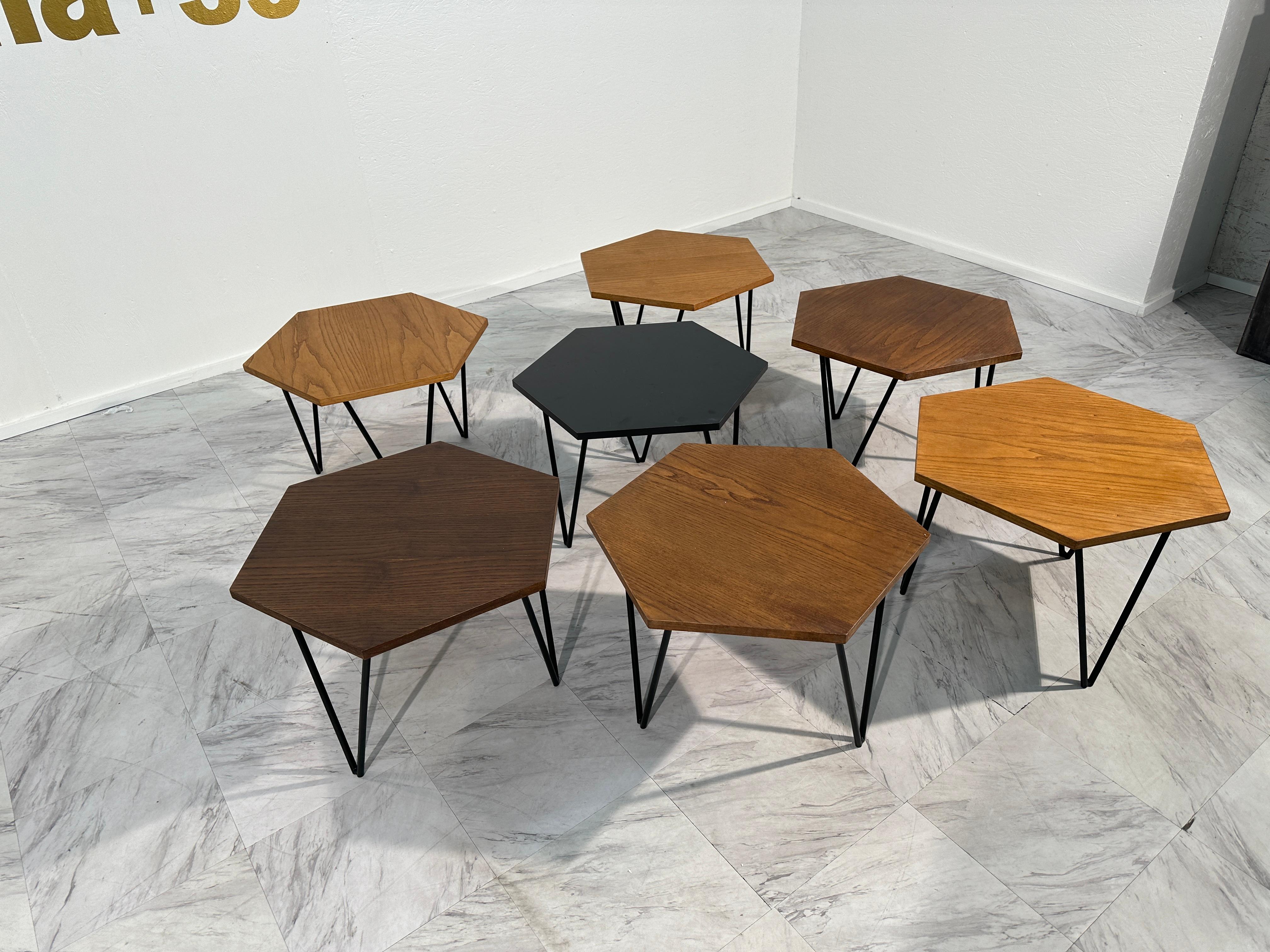 Set of 7 Gio Ponti Modular Hexagonal Coffee Tables, ISA Bergamo, Italy, 1950s For Sale 7