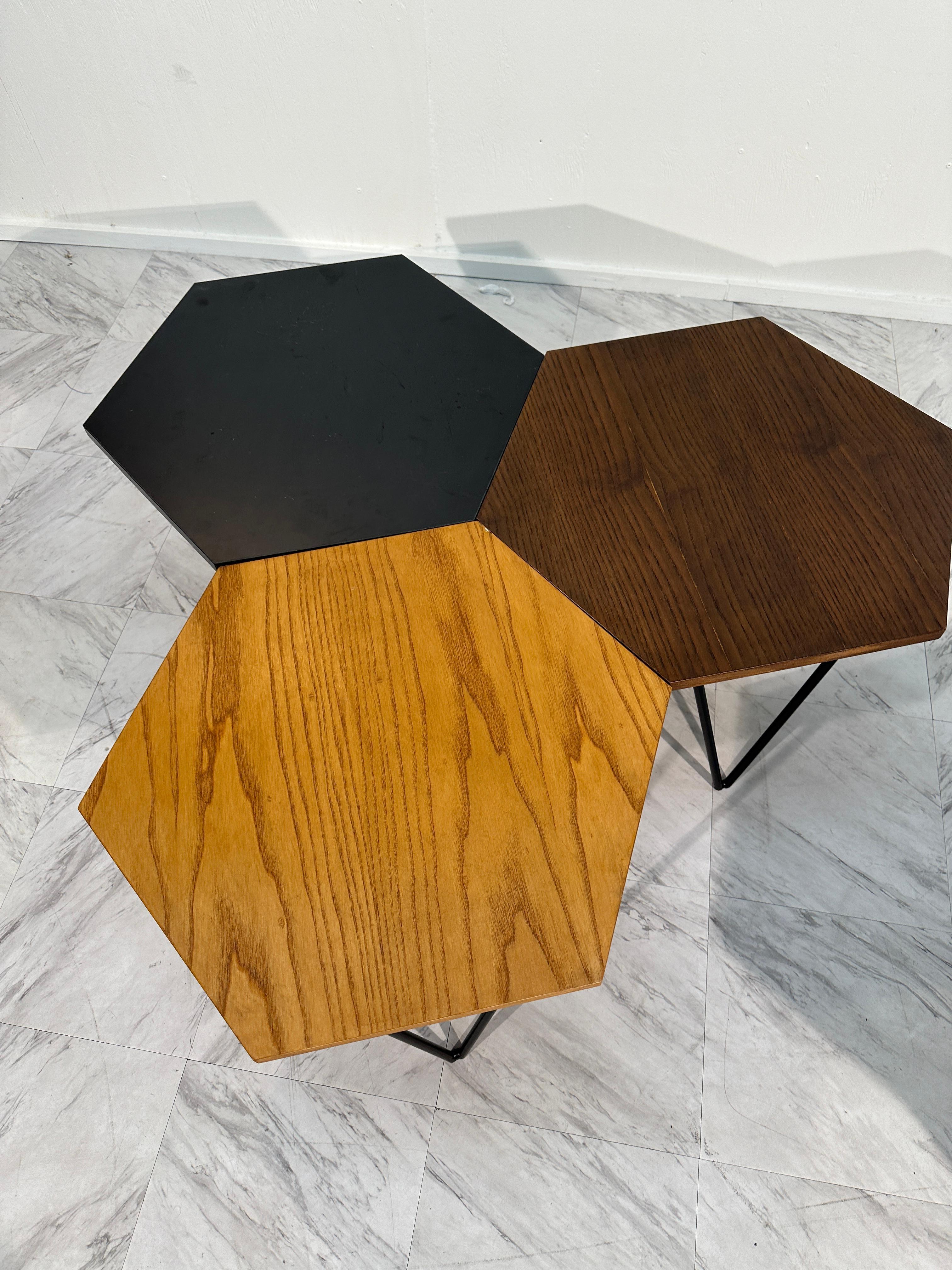 Métal Ensemble de 7 tables basses modulaires hexagonales Gio Ponti, ISA Bergamo, Italie, années 1950 en vente