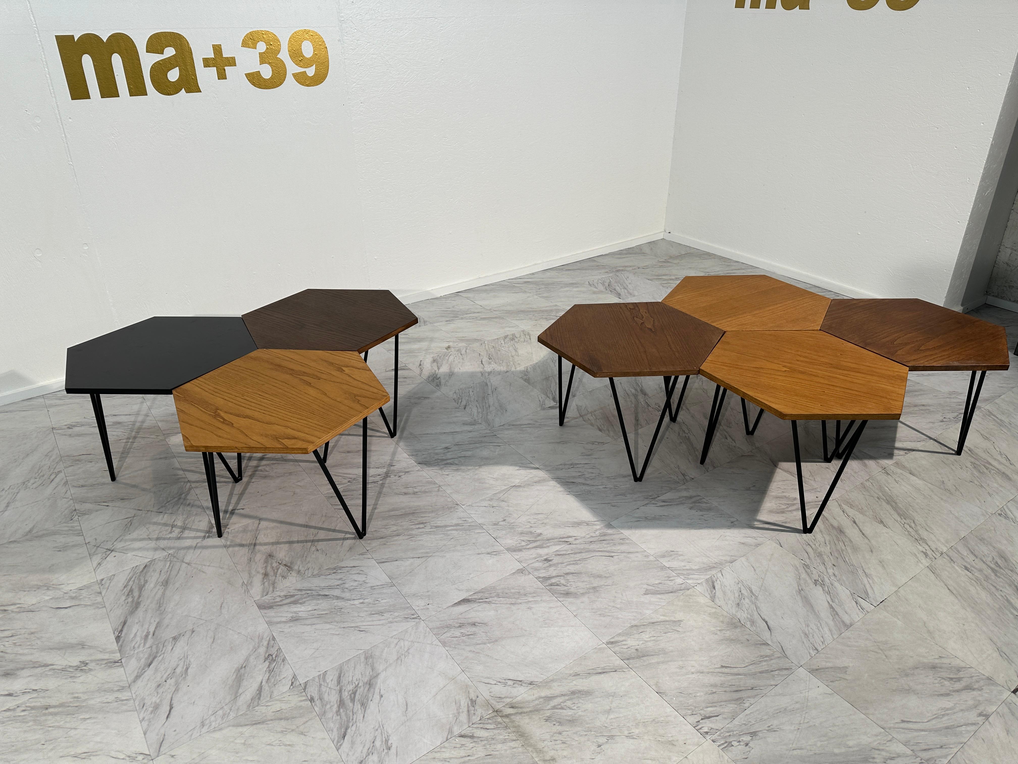 Set of 7 Gio Ponti Modular Hexagonal Coffee Tables, ISA Bergamo, Italy, 1950s For Sale 2
