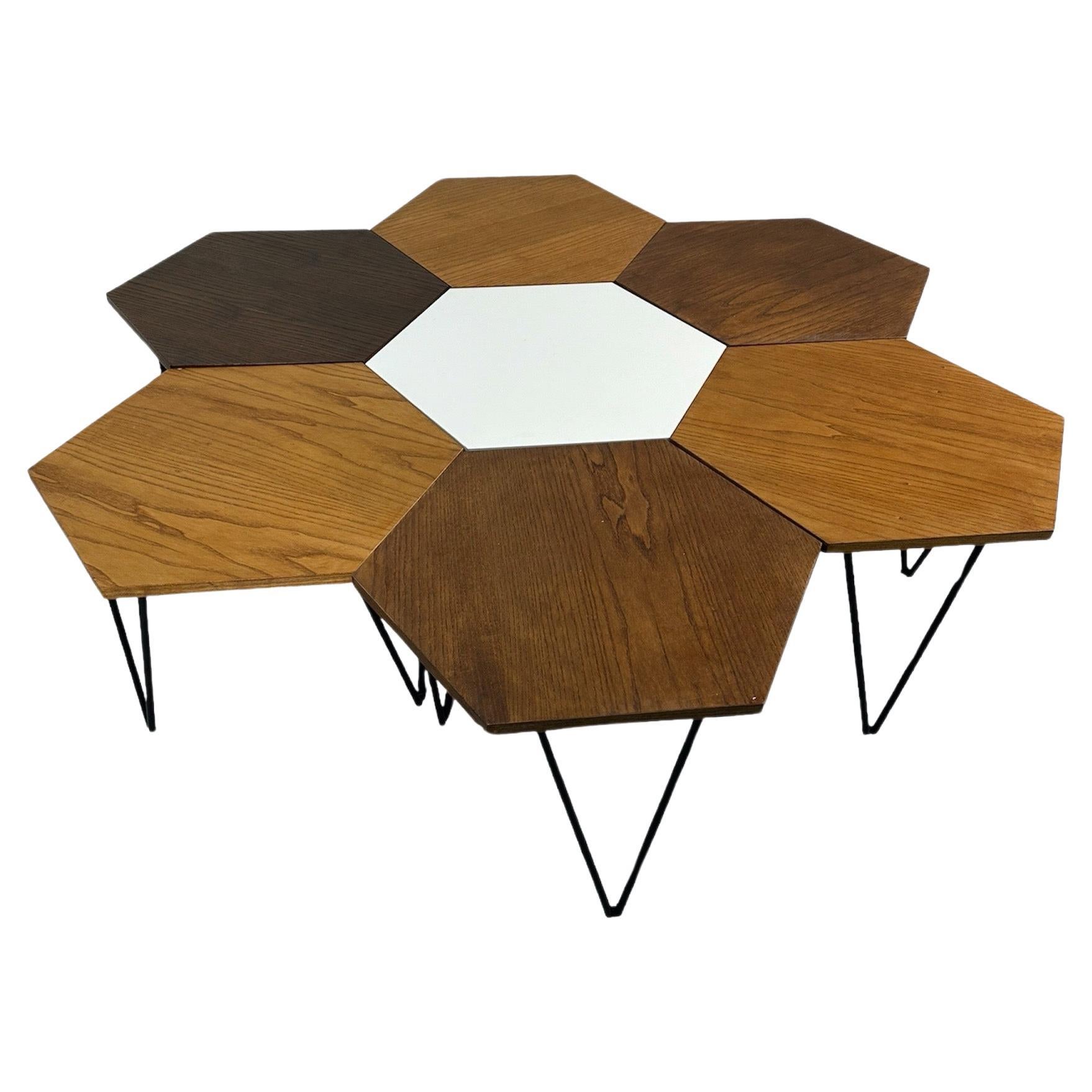 Set of 7 Gio Ponti Modular Hexagonal Coffee Tables, ISA Bergamo, Italy, 1950s For Sale