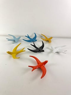 Set of 7 Glazed Terracotta Swallows In Flight, 1960s