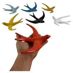 Set of 7 Glazed Terracotta Swallows In Flight, 1960s