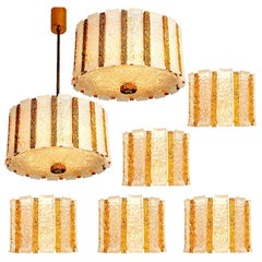 Set of 7 Gold-Plated Bronze Drum Light Fixtures, 1960s, Austria