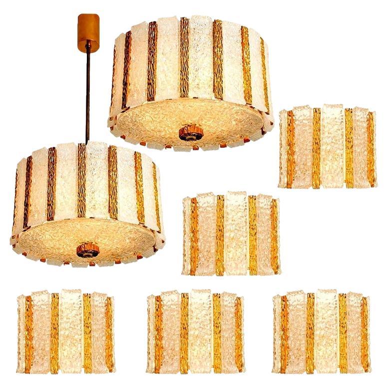 Set of 7 Gold-Plated Bronze Drum Light Fixtures, 1960s, Austria For Sale