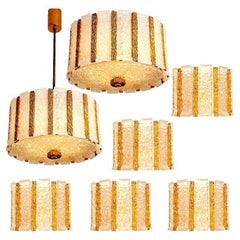 Vintage Set of 7 Gold-Plated Bronze Drum Light Fixtures, 1960s, Austria