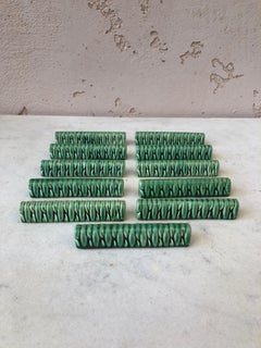 Set of 7 Green Majolica Edelweiss Knife Rests Vallauris, circa 1950