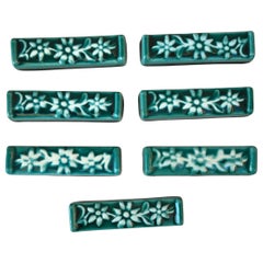 Vintage Set of 7 Green Majolica Edelweiss Knife Rests Vallauris, circa 1950