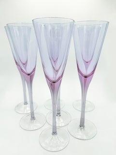 Juego de 7 copas de cóctel/flautas sopladas a mano de color púrpura Luminarc Años 70