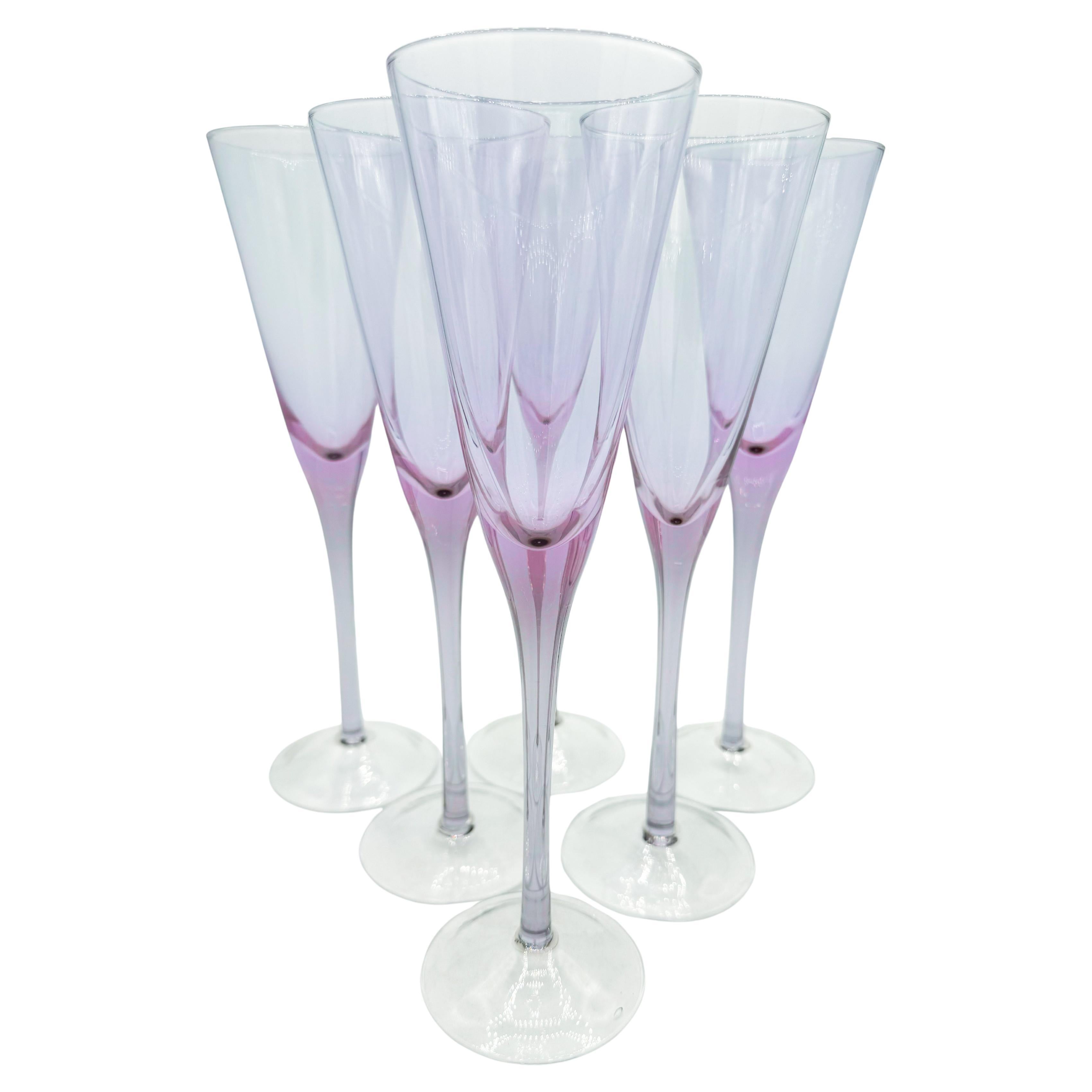Set di 7 bicchieri da cocktail e flauti francesi viola Luminarc soffiati a mano, anni '70