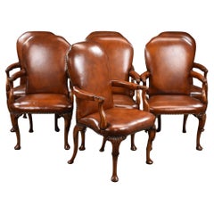 Antique Set of 7 Hand Dyed Leather Armchairs