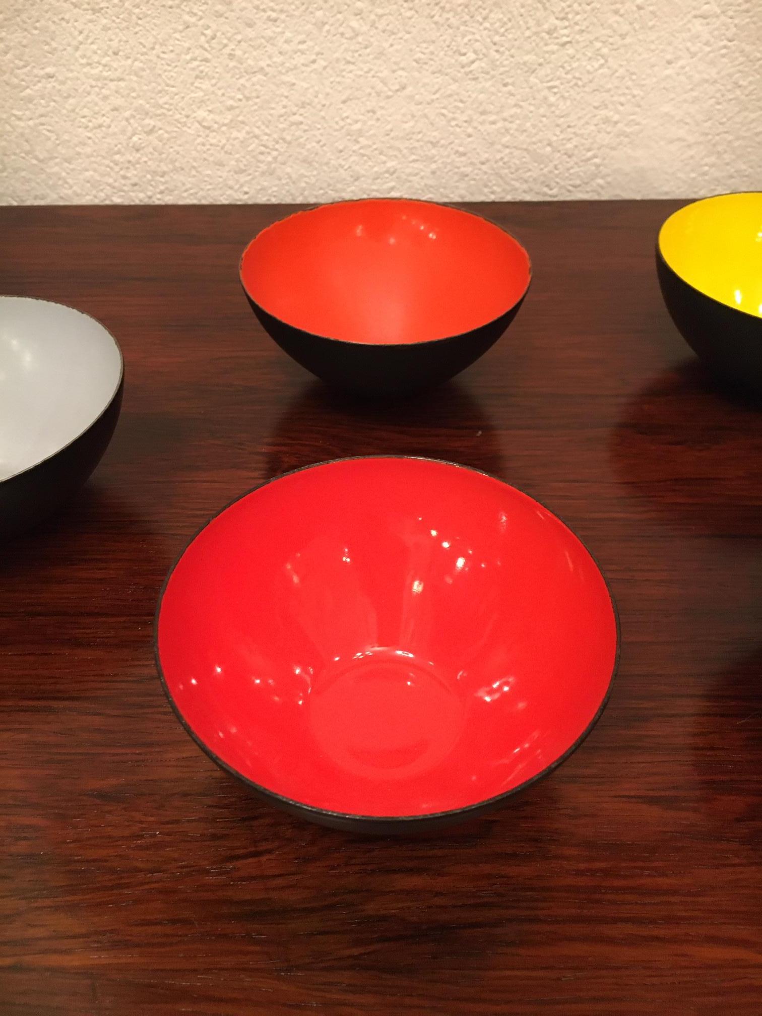 Danish Set of 7 Herbert Krenchel Vintage Colored Enamel Bowls 