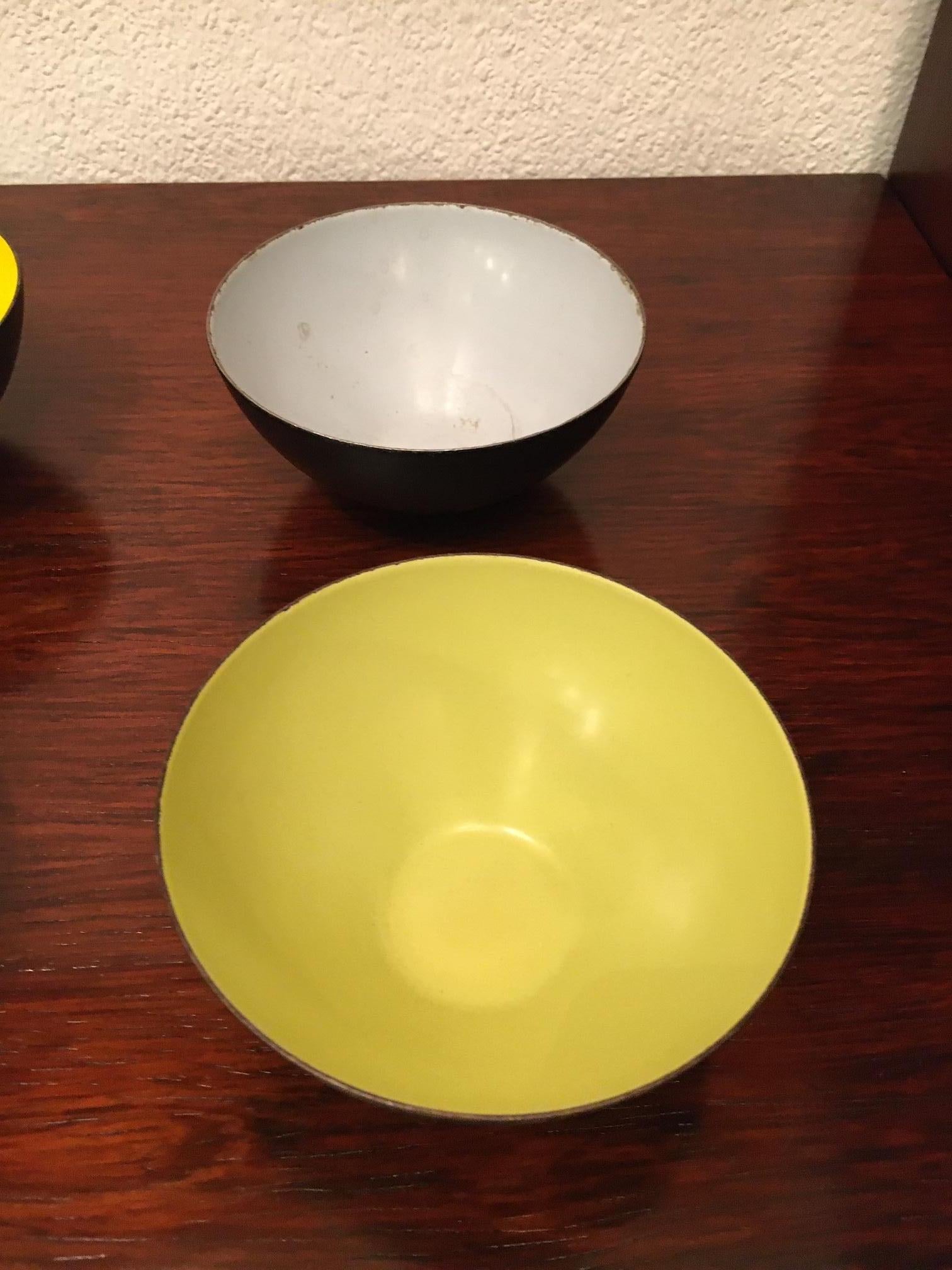 Enameled Set of 7 Herbert Krenchel Vintage Colored Enamel Bowls 