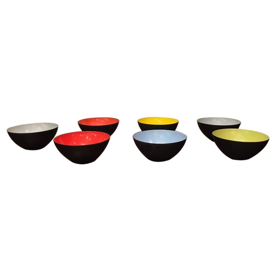 Set of 7 Herbert Krenchel Vintage Colored Enamel Bowls "Krenit" Denmark, 1950's
