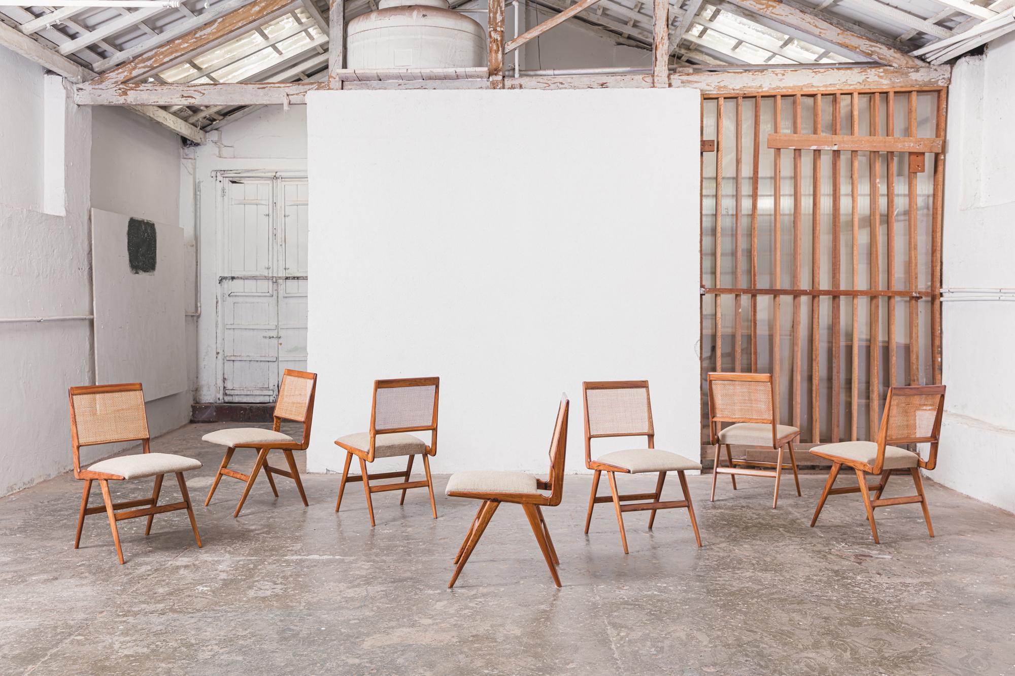 Set of 7 Iconic Chairs by Martin Eisler upholstered in Loro Piana