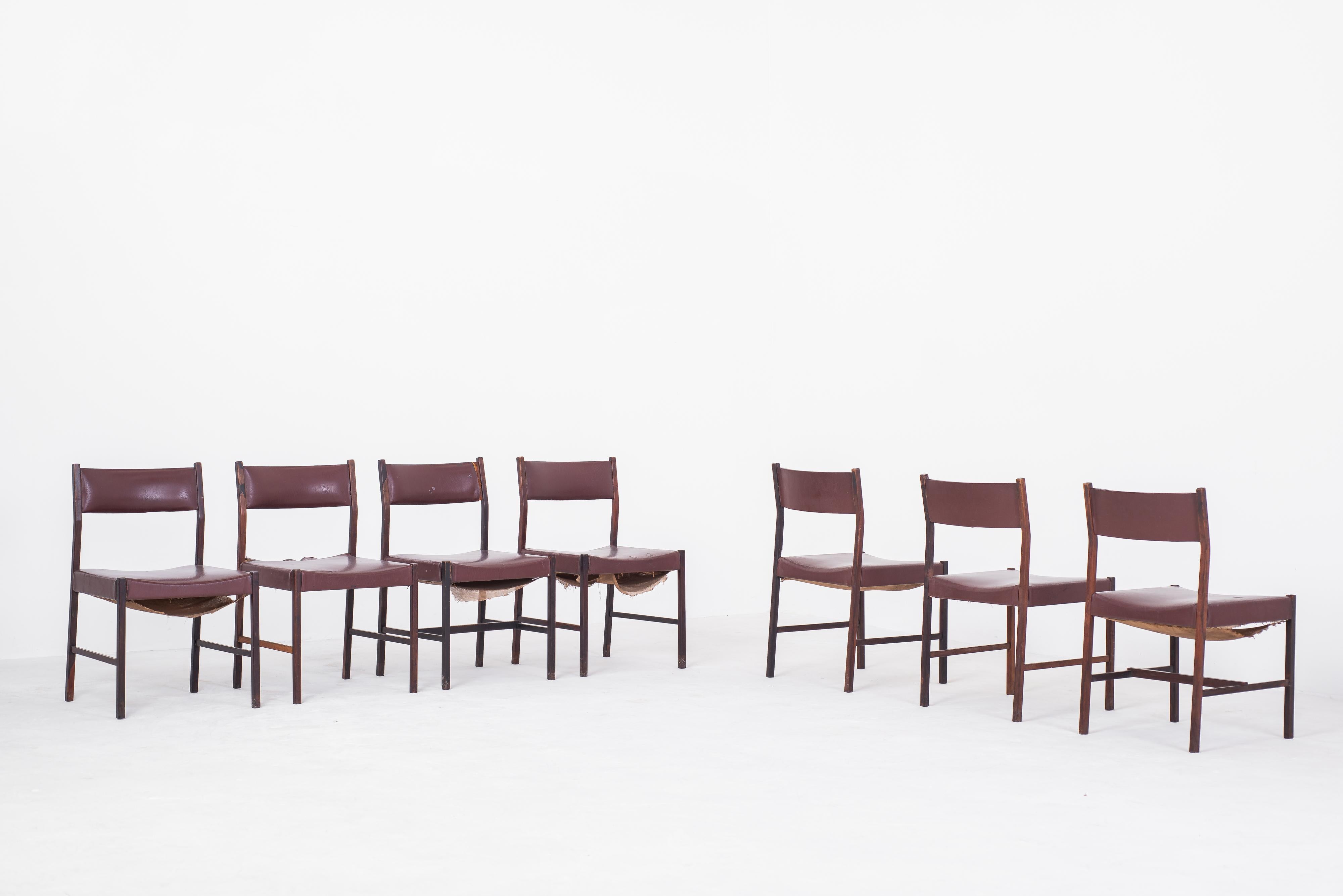 Leather Set of 7 Itamaraty Dining Chairs in Original Condition By Jorge Zalszupin, 1959 For Sale