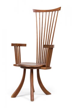 Set of 7 Jeffrey Greene American Modern Walnut High Back Dining Chairs