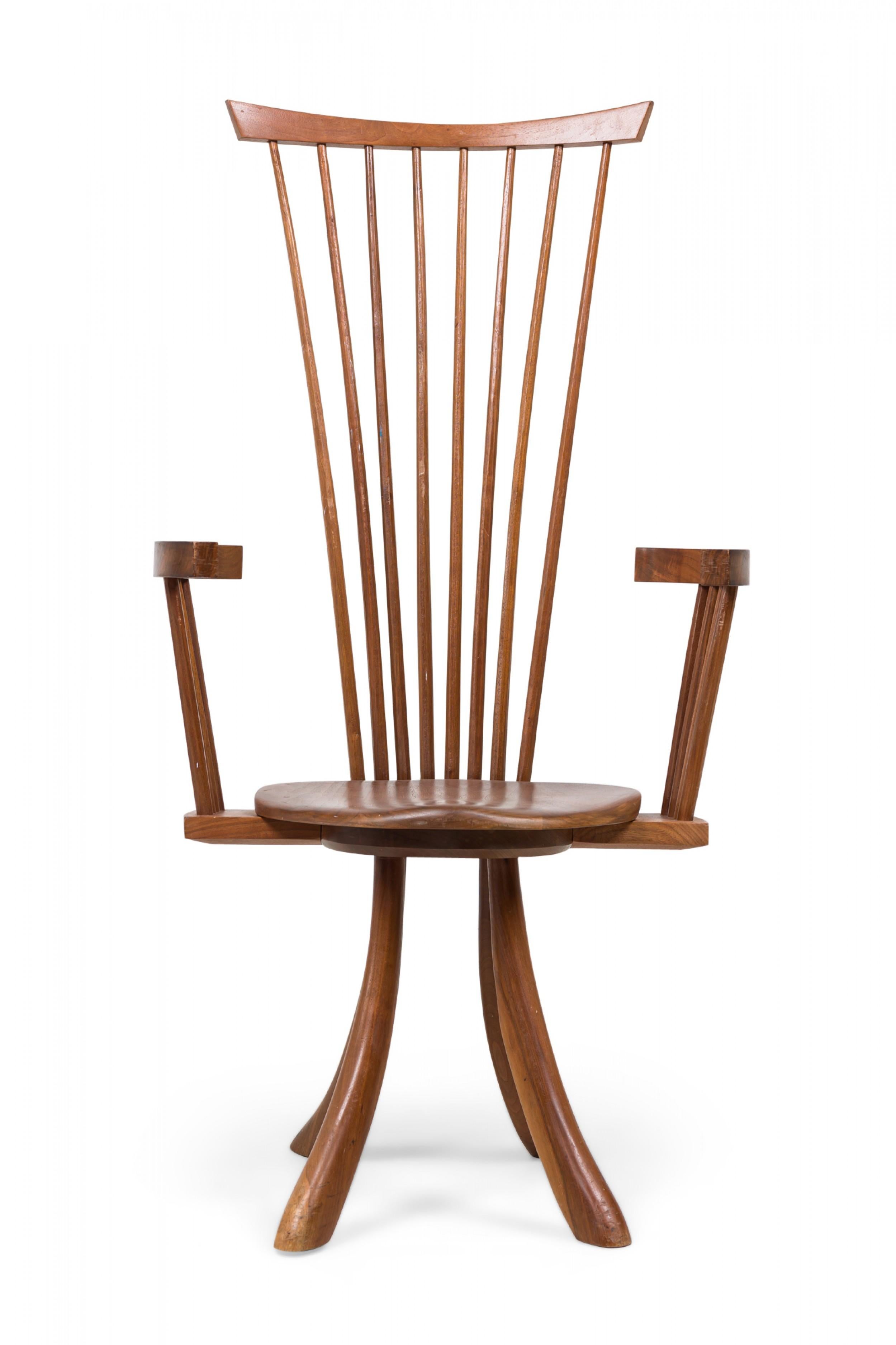 Mid-Century Modern Set of 7 Jeffrey Greene American Modern Walnut High Back Dining Chairs For Sale