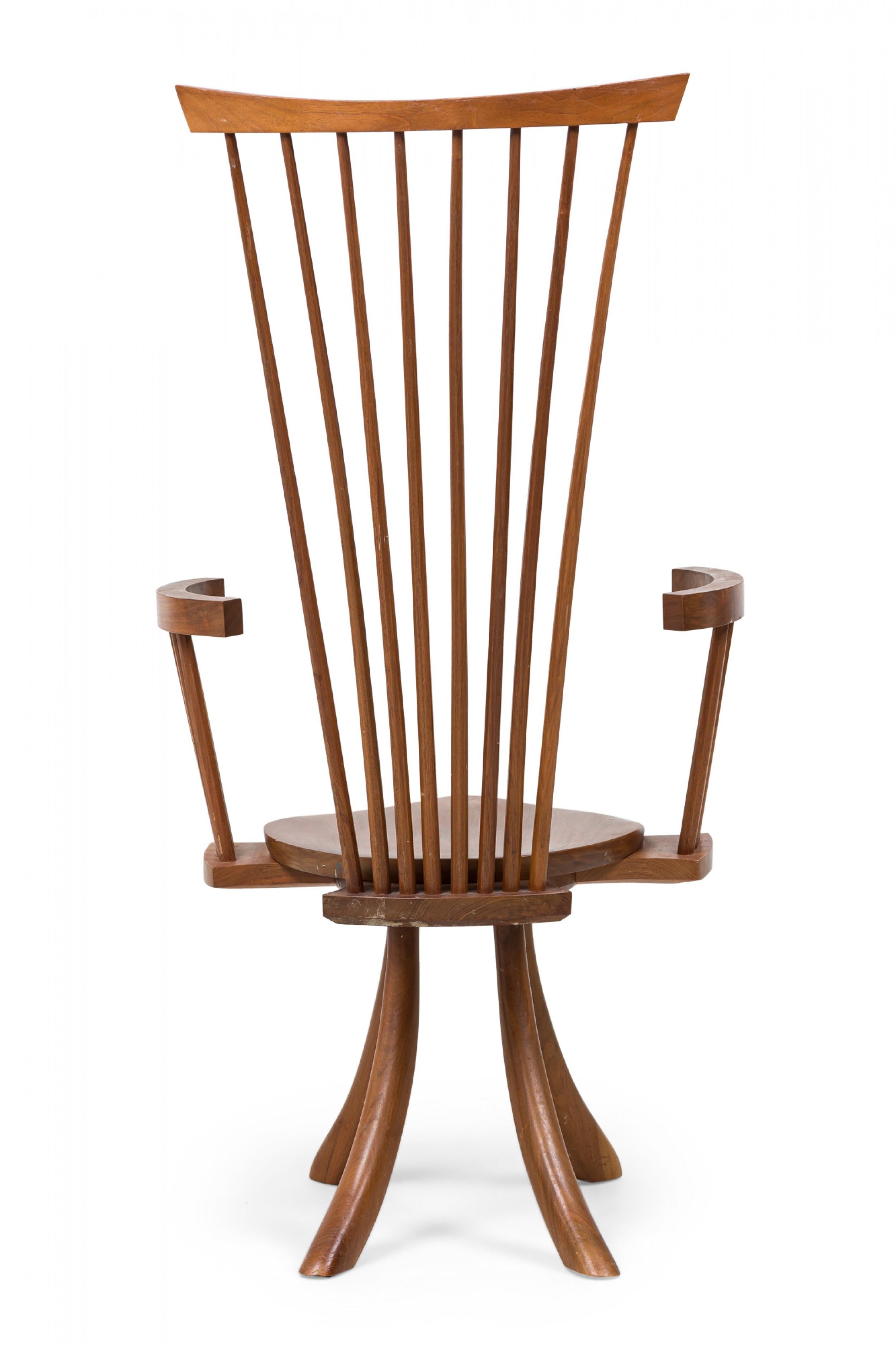 Wood Set of 7 Jeffrey Greene American Modern Walnut High Back Dining Chairs For Sale