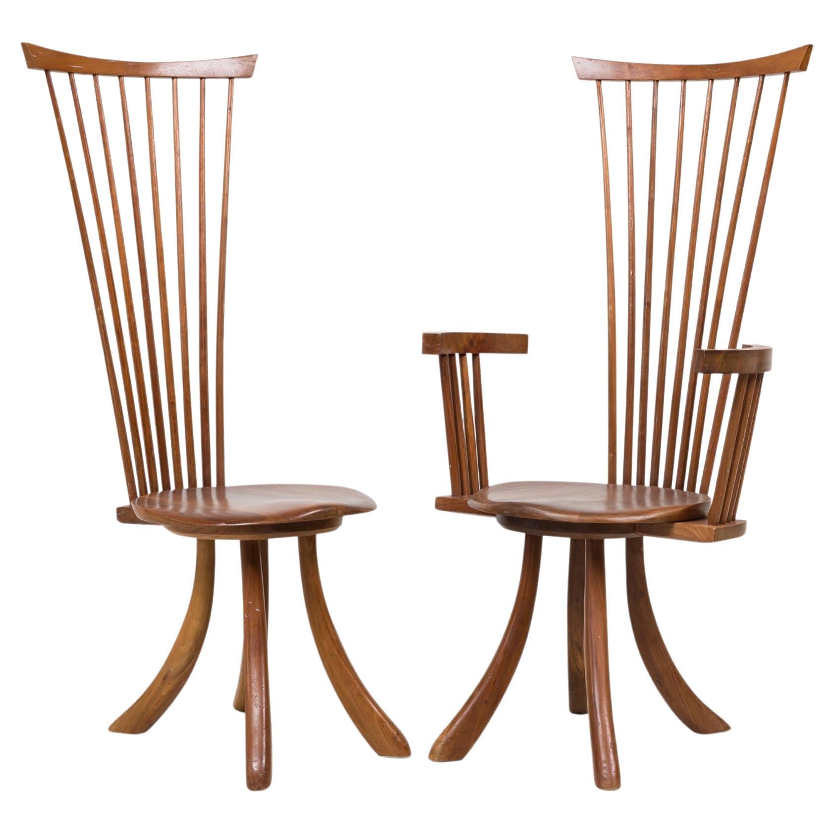 Set of 7 Jeffrey Greene American Modern Walnut High Back Dining Chairs For Sale