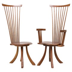 Set of 7 Jeffrey Greene American Modern Walnut High Back Dining Chairs