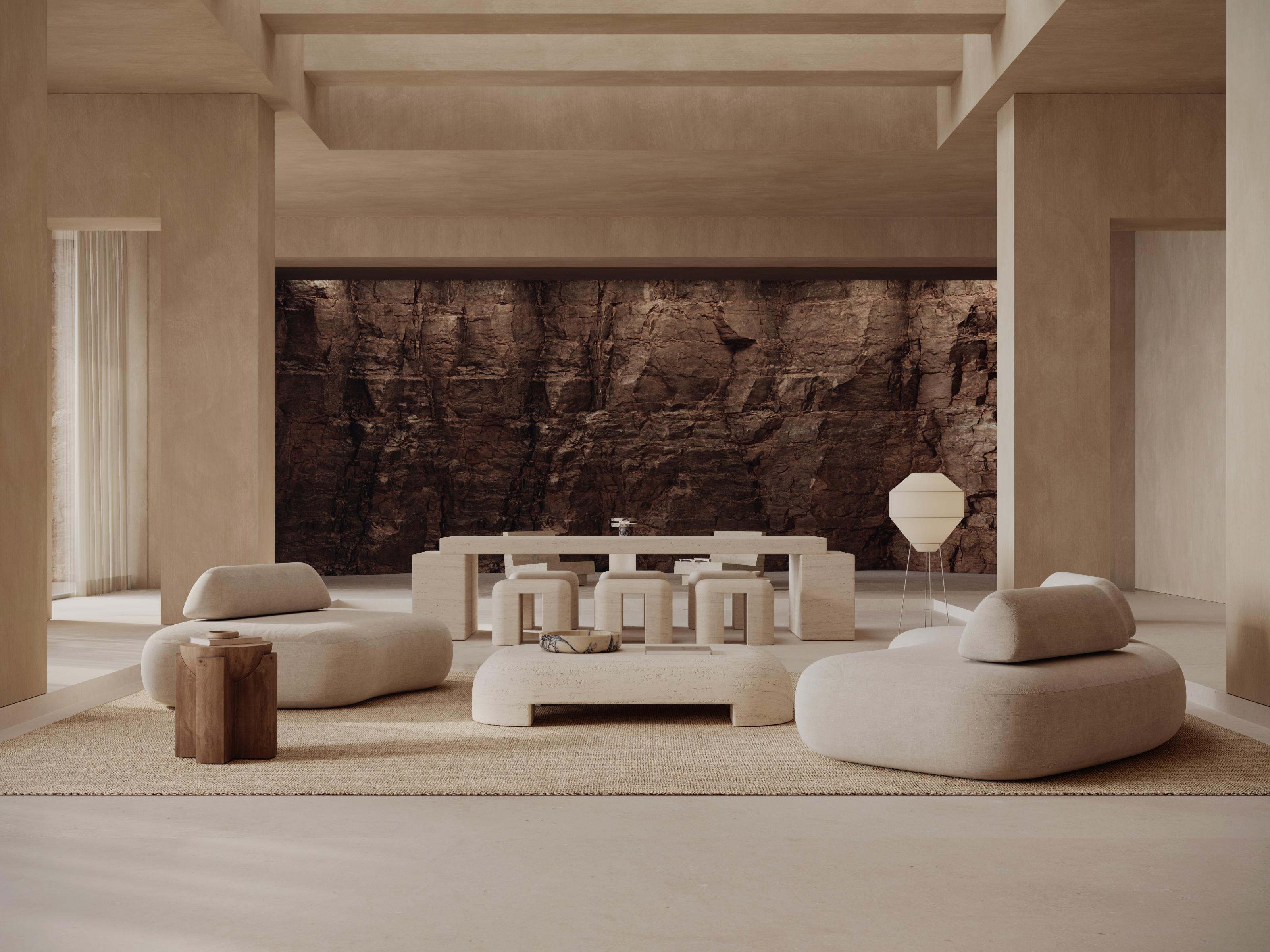 Ensemble de 7 tables et tabourets de salle à manger en roche de lave par Monolith Studio en vente 5