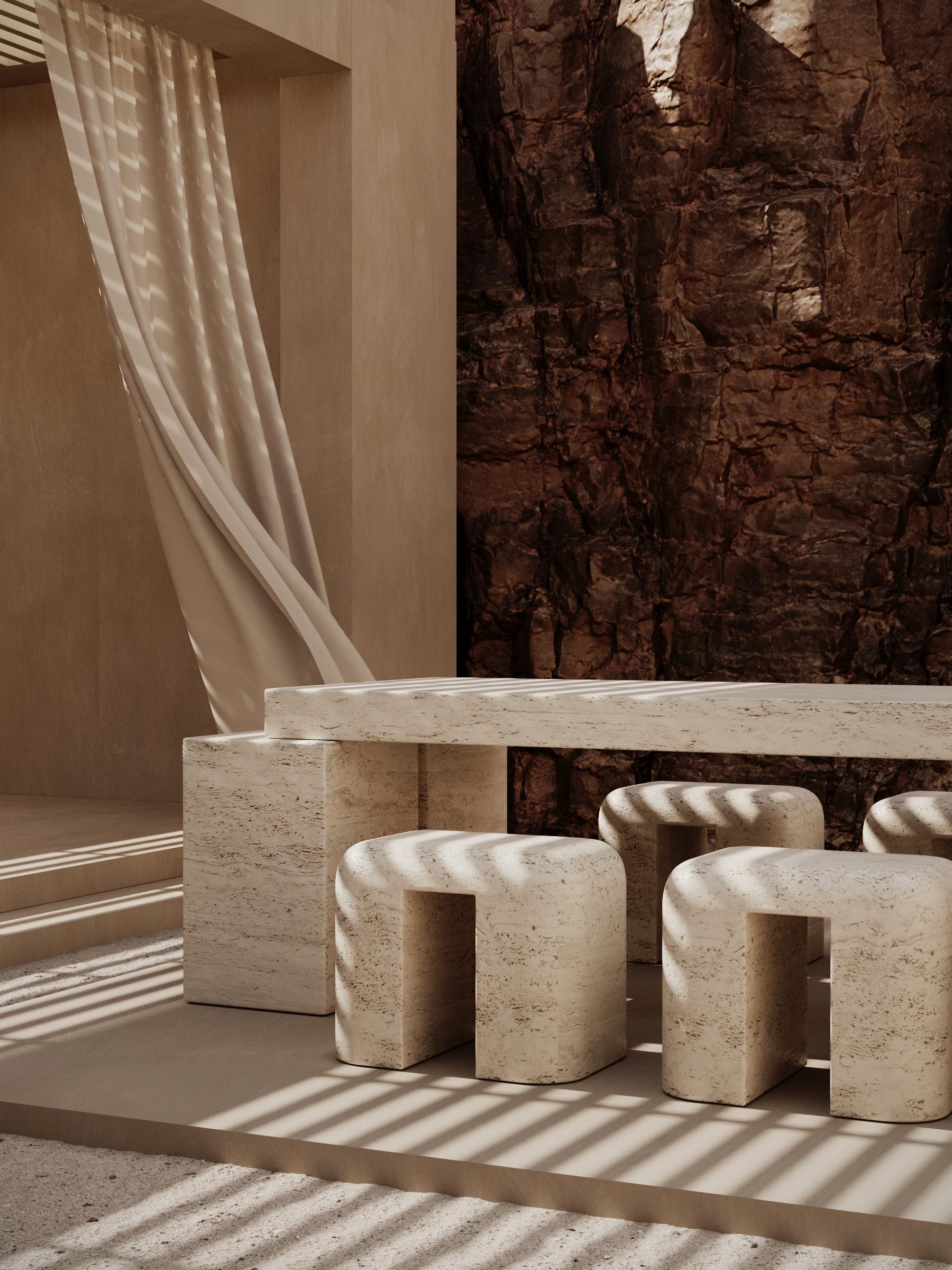 Ensemble de 7 tables et tabourets de salle à manger en roche de lave par Monolith Studio Neuf - En vente à Geneve, CH