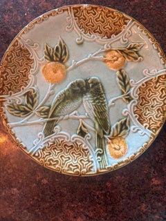Set of 7 Majolica Parakeets Plate Salins, circa 1890