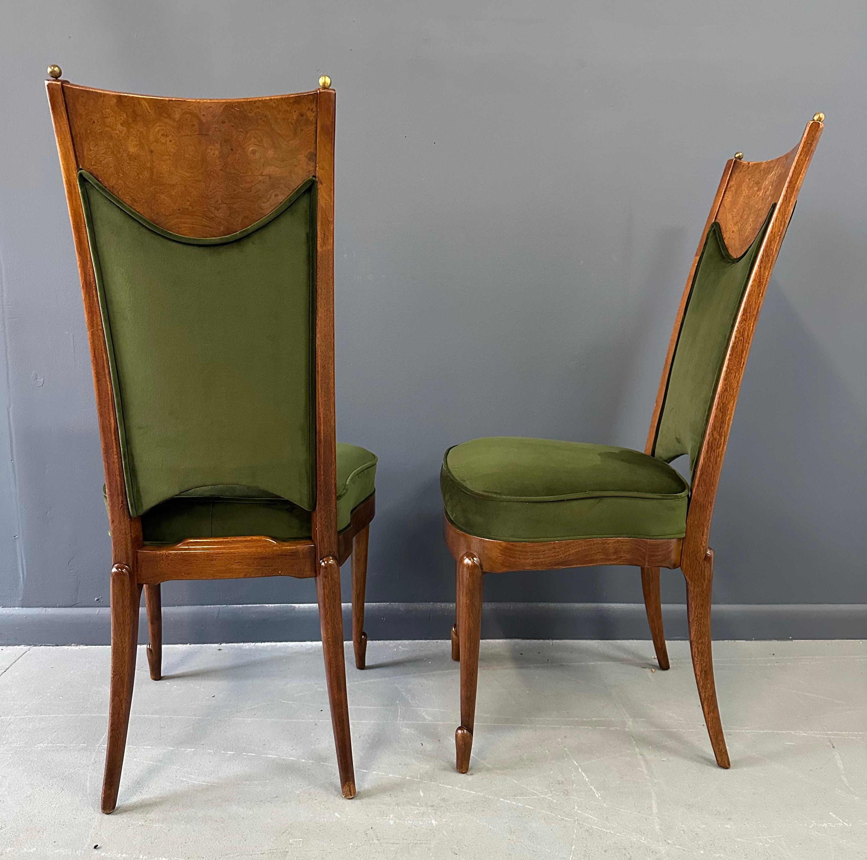 Set of 7 Mastercraft Attributed Burl and Velvet Dining Chairs Hollywood Regency 4