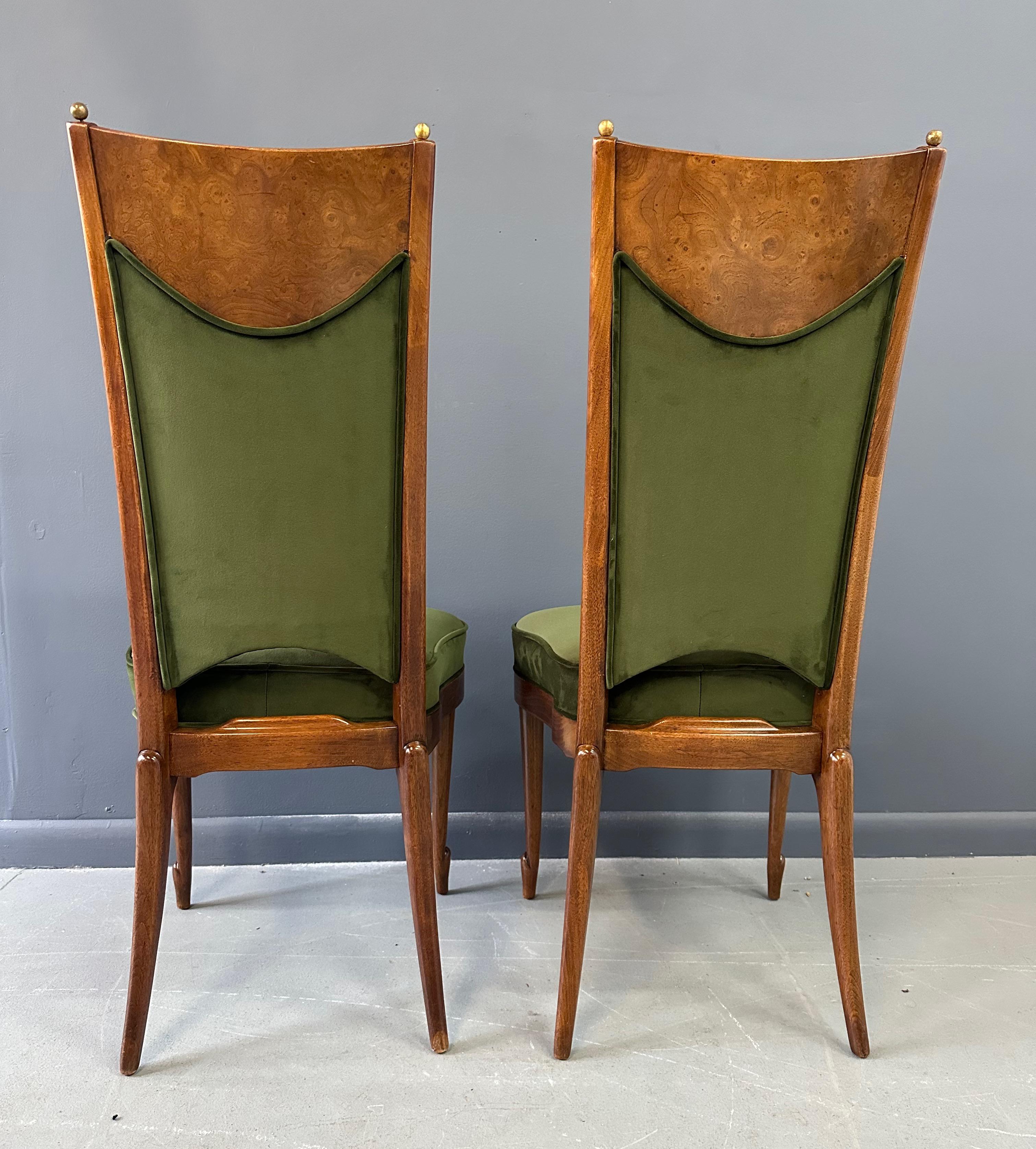 Set of 7 Mastercraft Attributed Burl and Velvet Dining Chairs Hollywood Regency 6