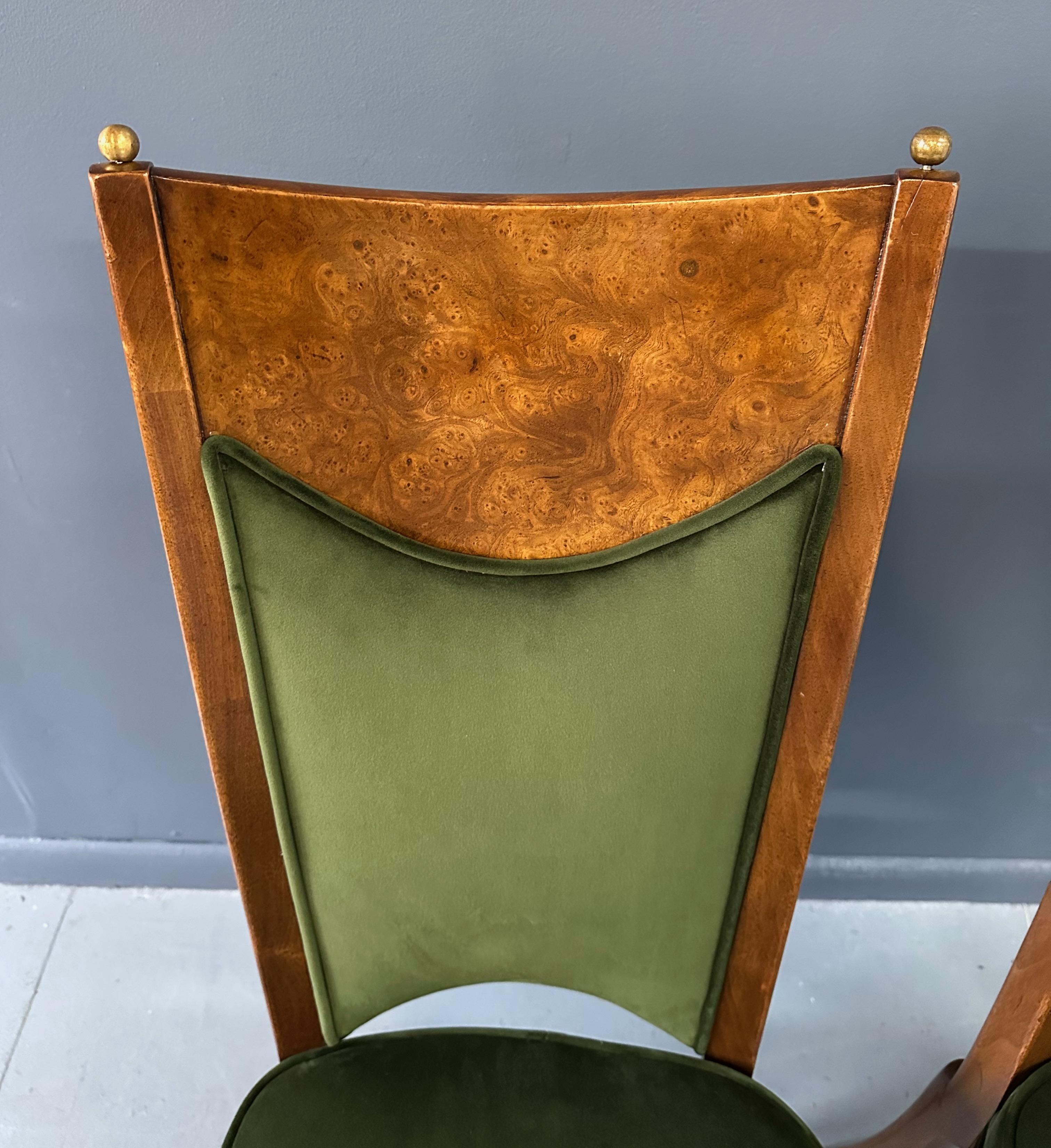 Set of 7 Mastercraft Attributed Burl and Velvet Dining Chairs Hollywood Regency 1