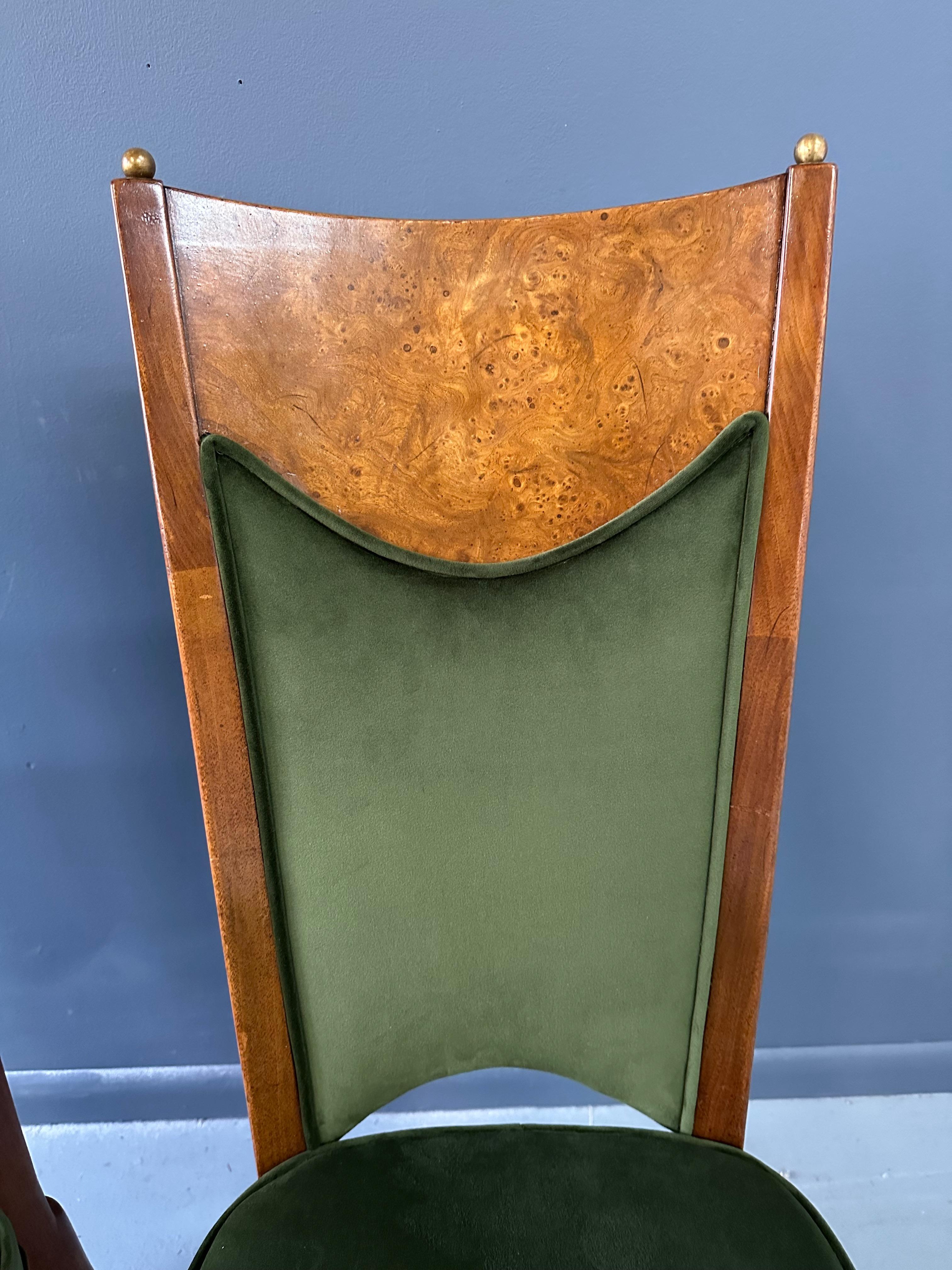 Set of 7 Mastercraft Attributed Burl and Velvet Dining Chairs Hollywood Regency 3