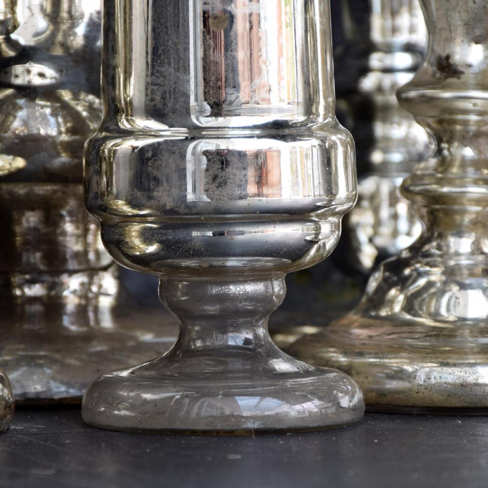 Victorian Set of 7 Mid-19th Century Mercury Glass Candle Sticks 