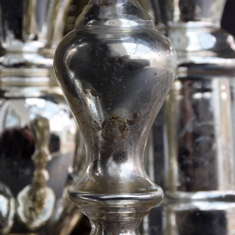 Hand-Crafted Set of 7 Mid-19th Century Mercury Glass Candle Sticks 
