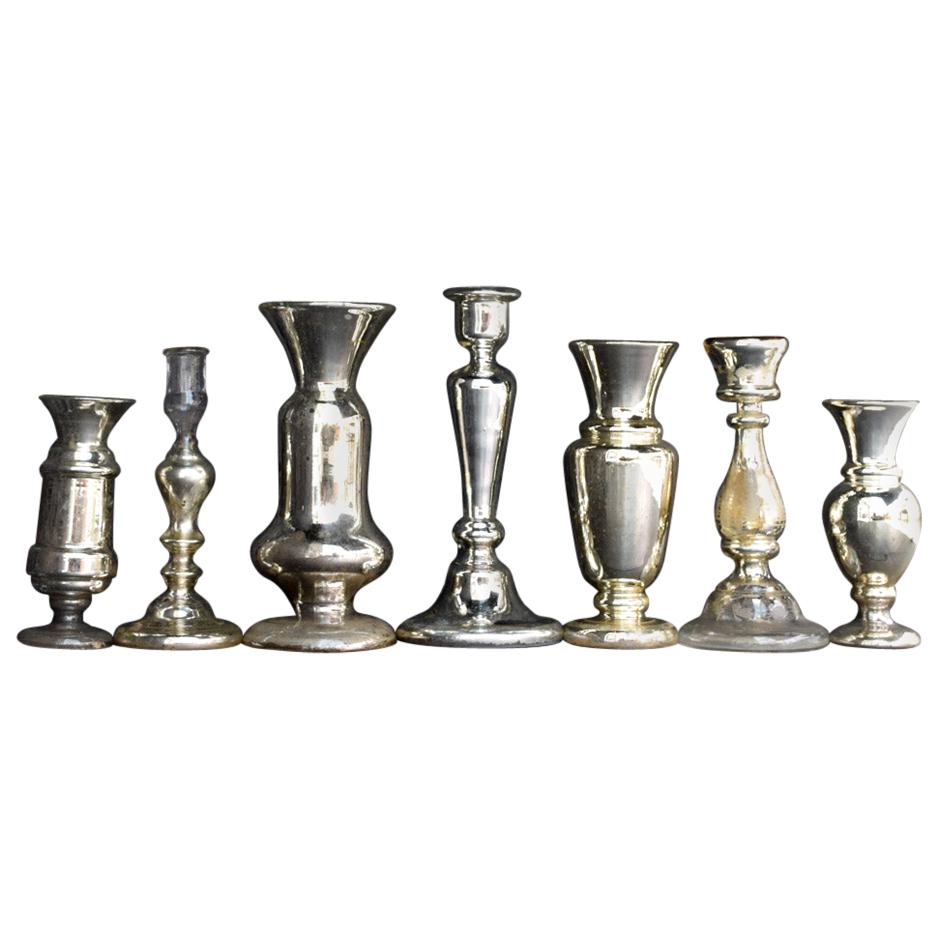 Set of 7 Mid-19th Century Mercury Glass Candle Sticks 