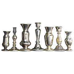 Antique Set of 7 Mid-19th Century Mercury Glass Candle Sticks 