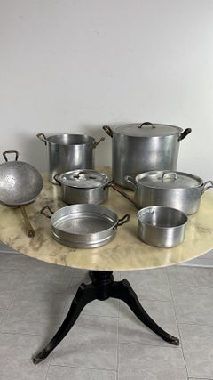 Ensemble de 7 pots de cuisine en aluminium et cuivre du milieu du siècle, production italienne, années 1930