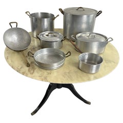 Set Of 7 Mid-Century Aluminum And Copper Cooking Pots, Italian Production, 1930s