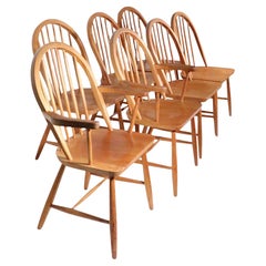 Set of 7 Mid Century Danish Modern Windsor Style Dining Chairs KD Sun Furniture