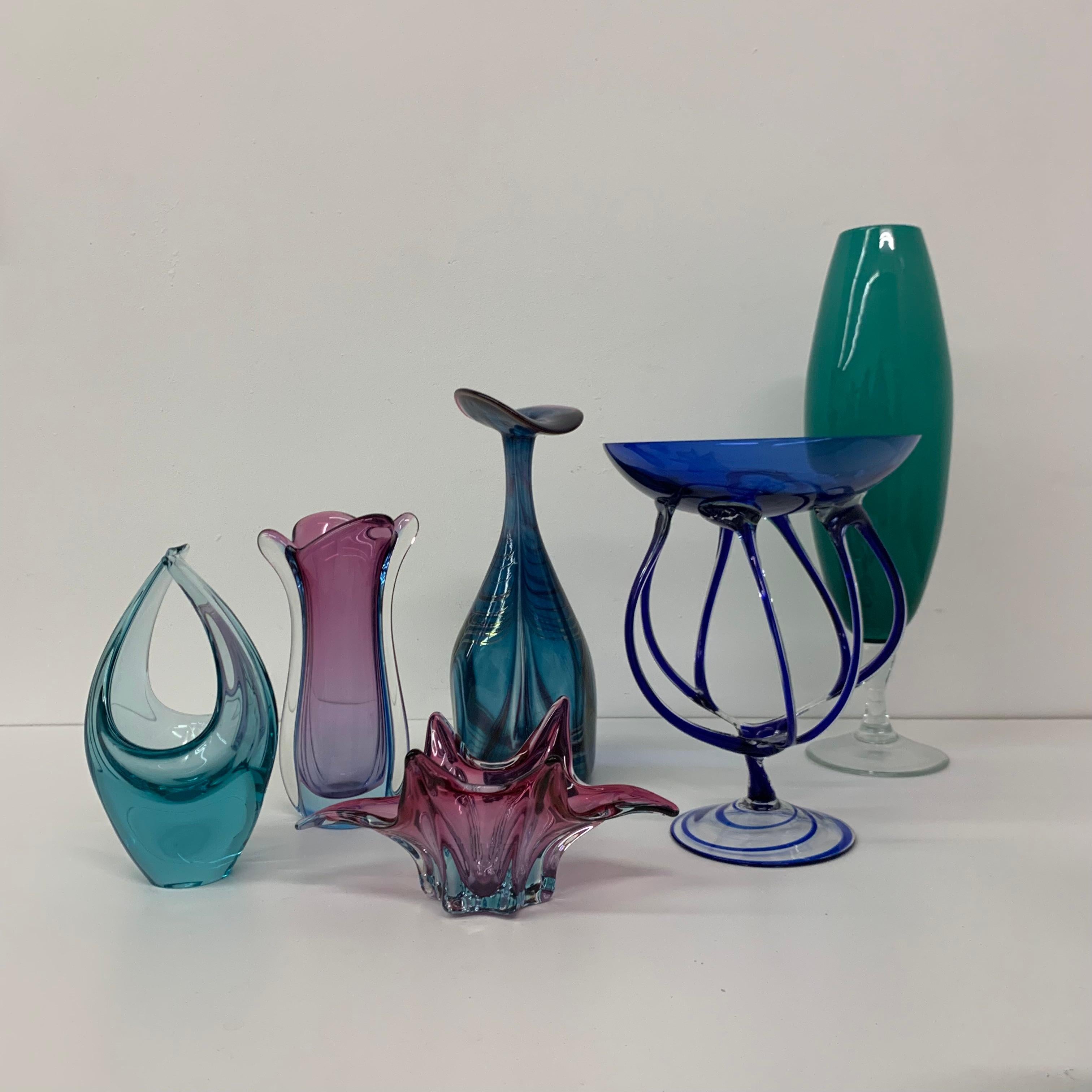 Set of 7 Midcentury Design Glass Vase / Bowl, 1960s For Sale 4