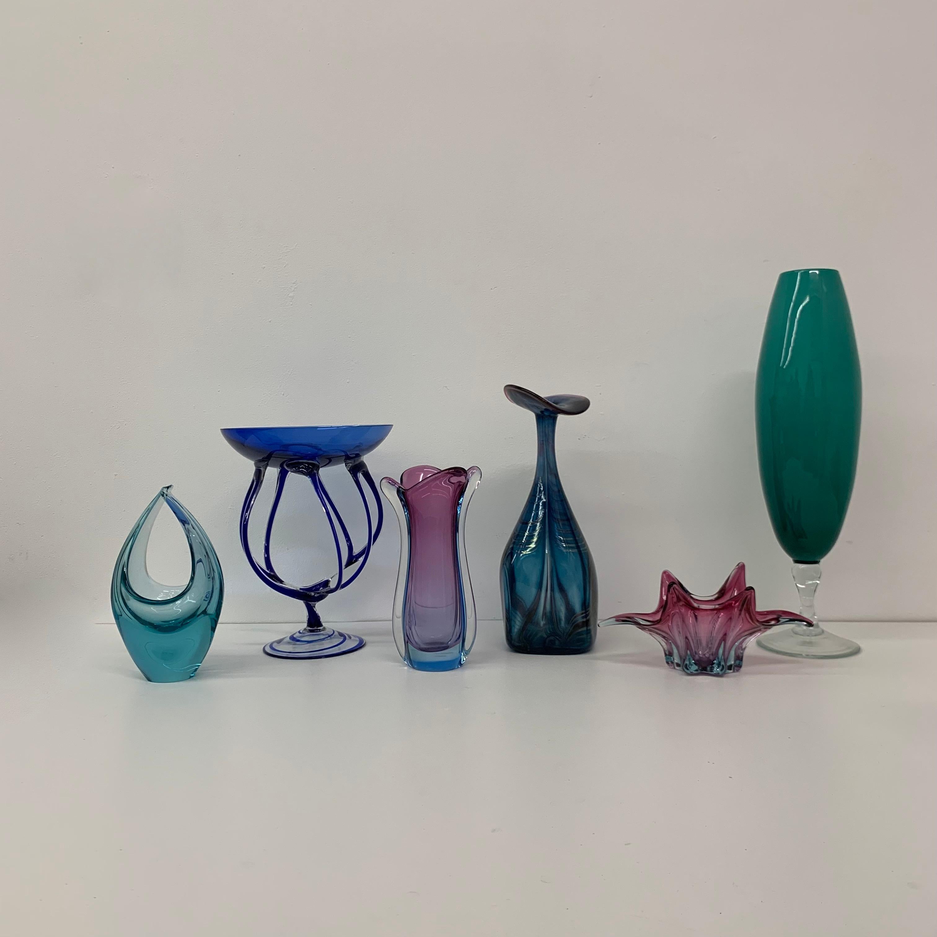 Set of 7 Midcentury Design Glass Vase / Bowl, 1960s For Sale 10