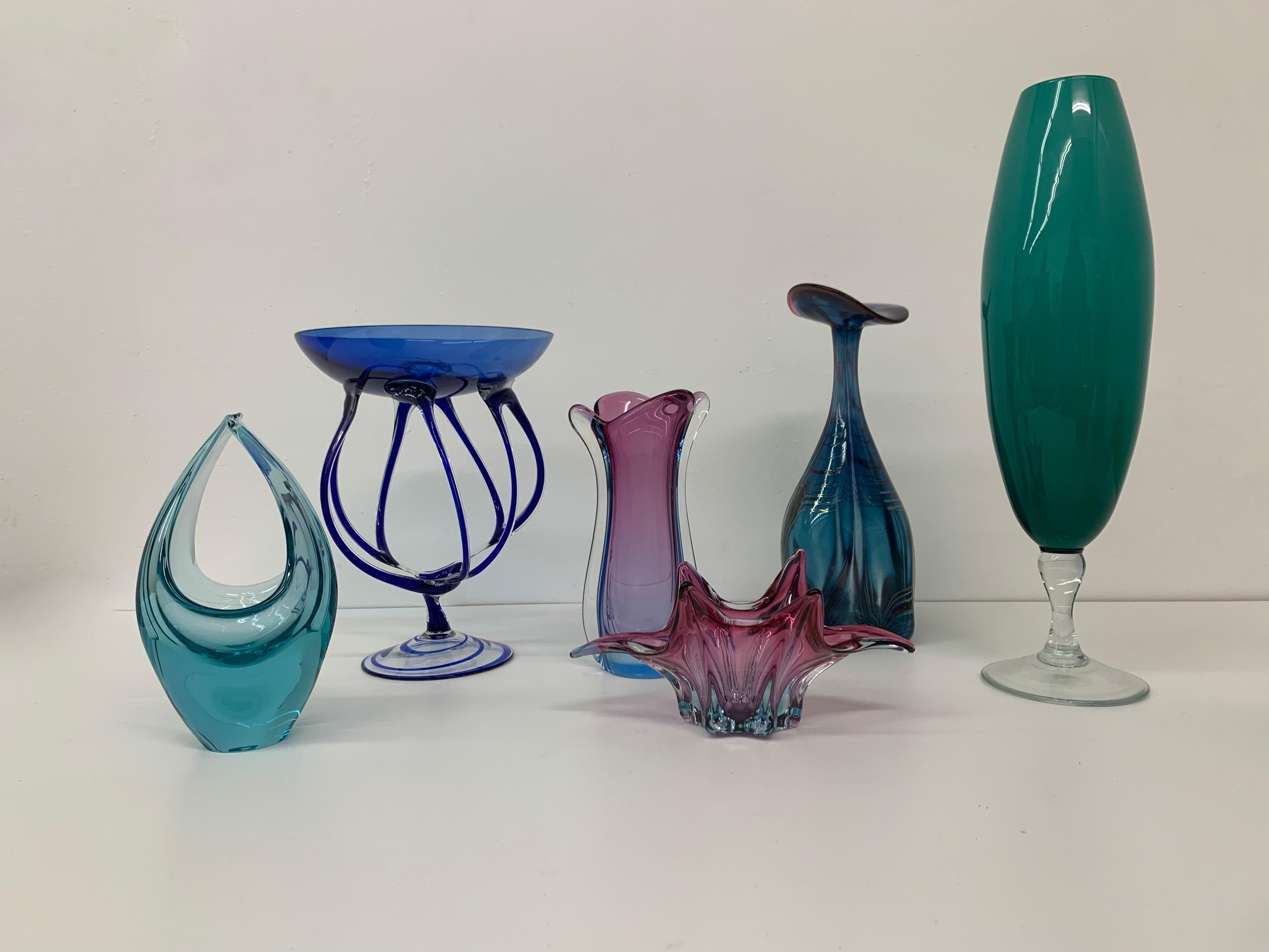Italian Set of 7 Midcentury Design Glass Vase / Bowl, 1960s For Sale