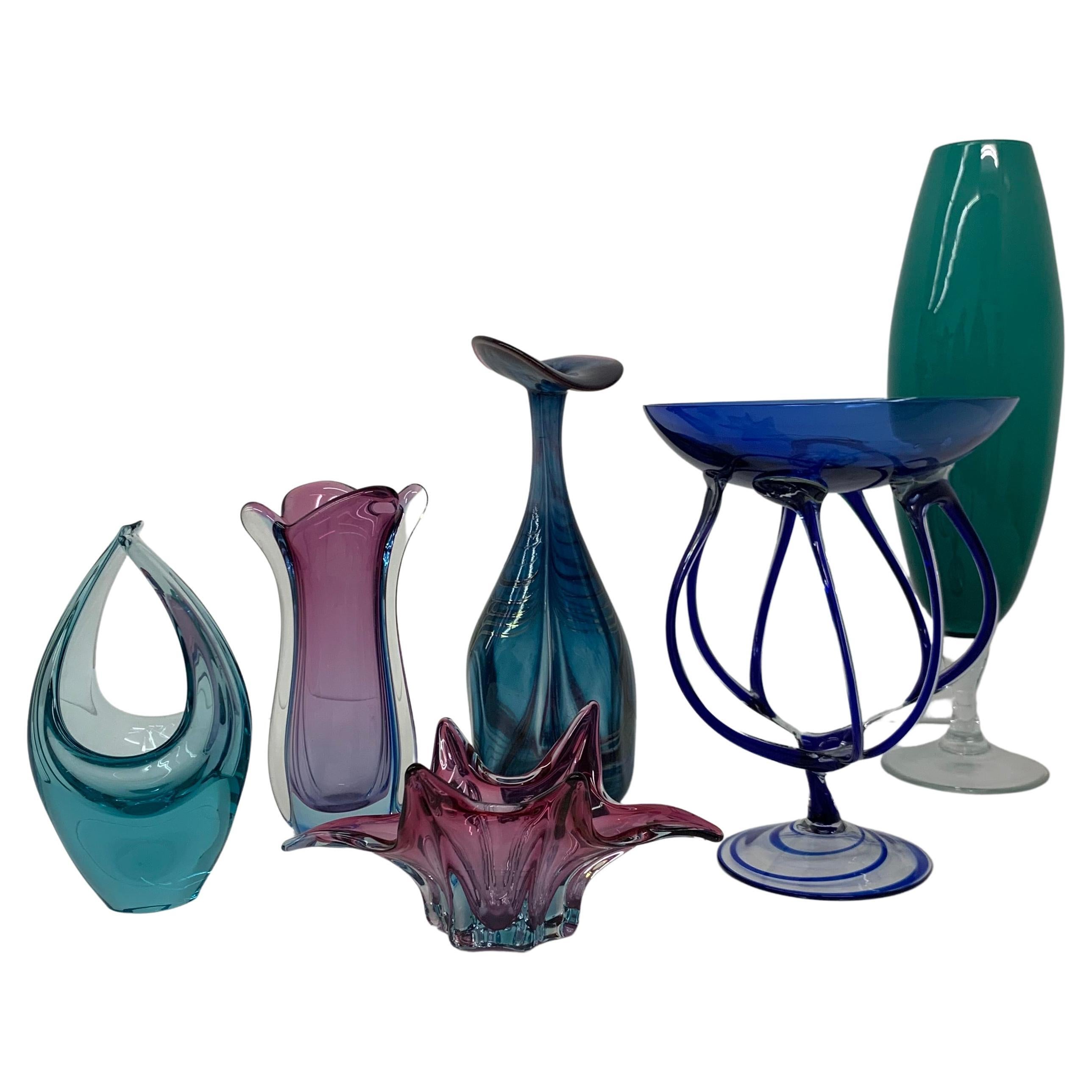 Set of 7 Midcentury Design Glass Vase / Bowl, 1960s For Sale