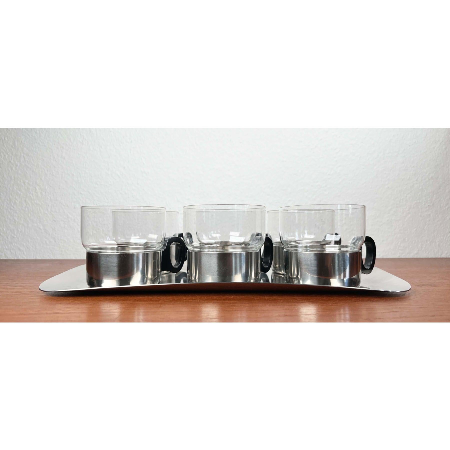 Juego de 7 vasos de té y bandeja alemanes modernos de mediados de siglo de WMF, años 60 en venta 4