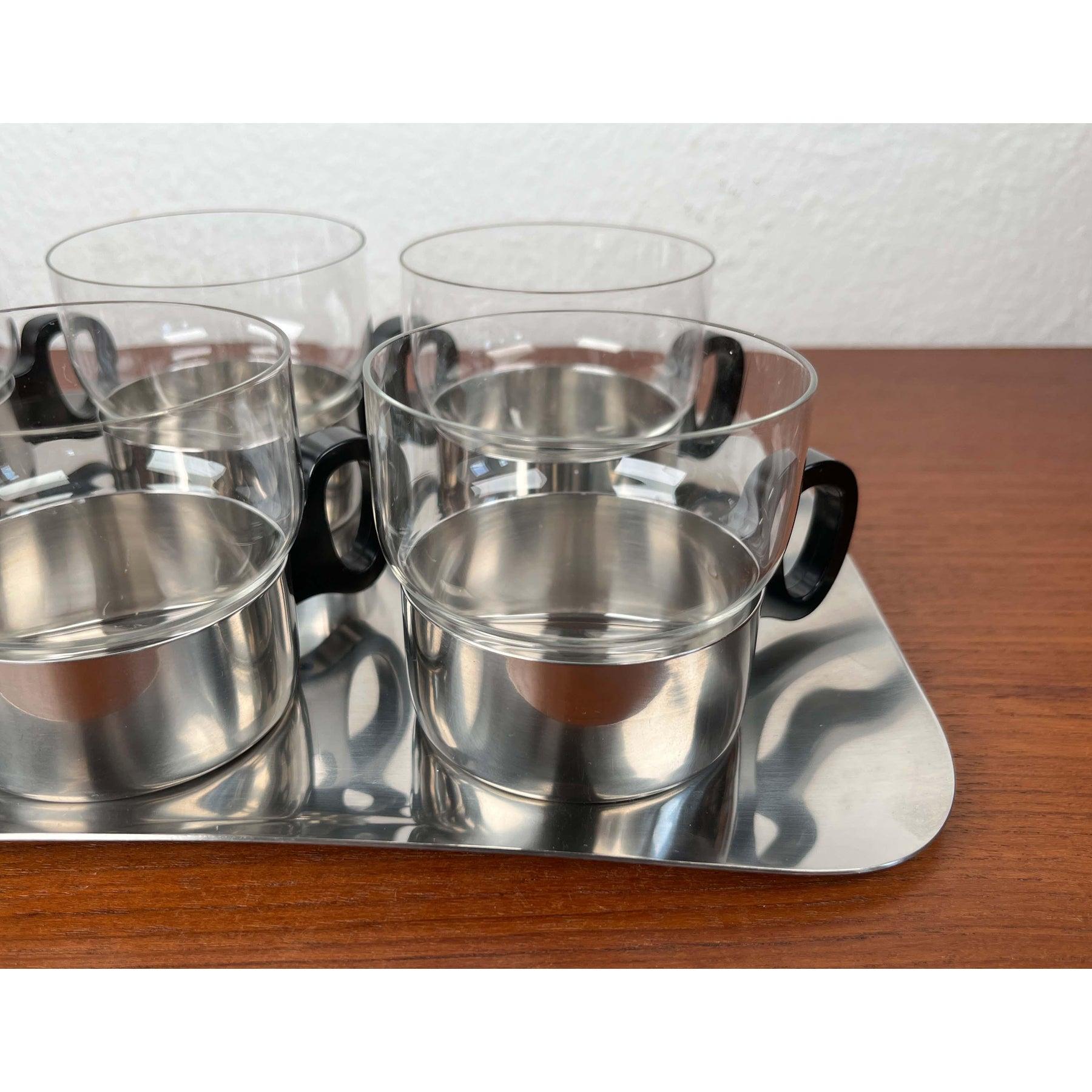 Juego de 7 vasos de té y bandeja alemanes modernos de mediados de siglo de WMF, años 60 en venta 11