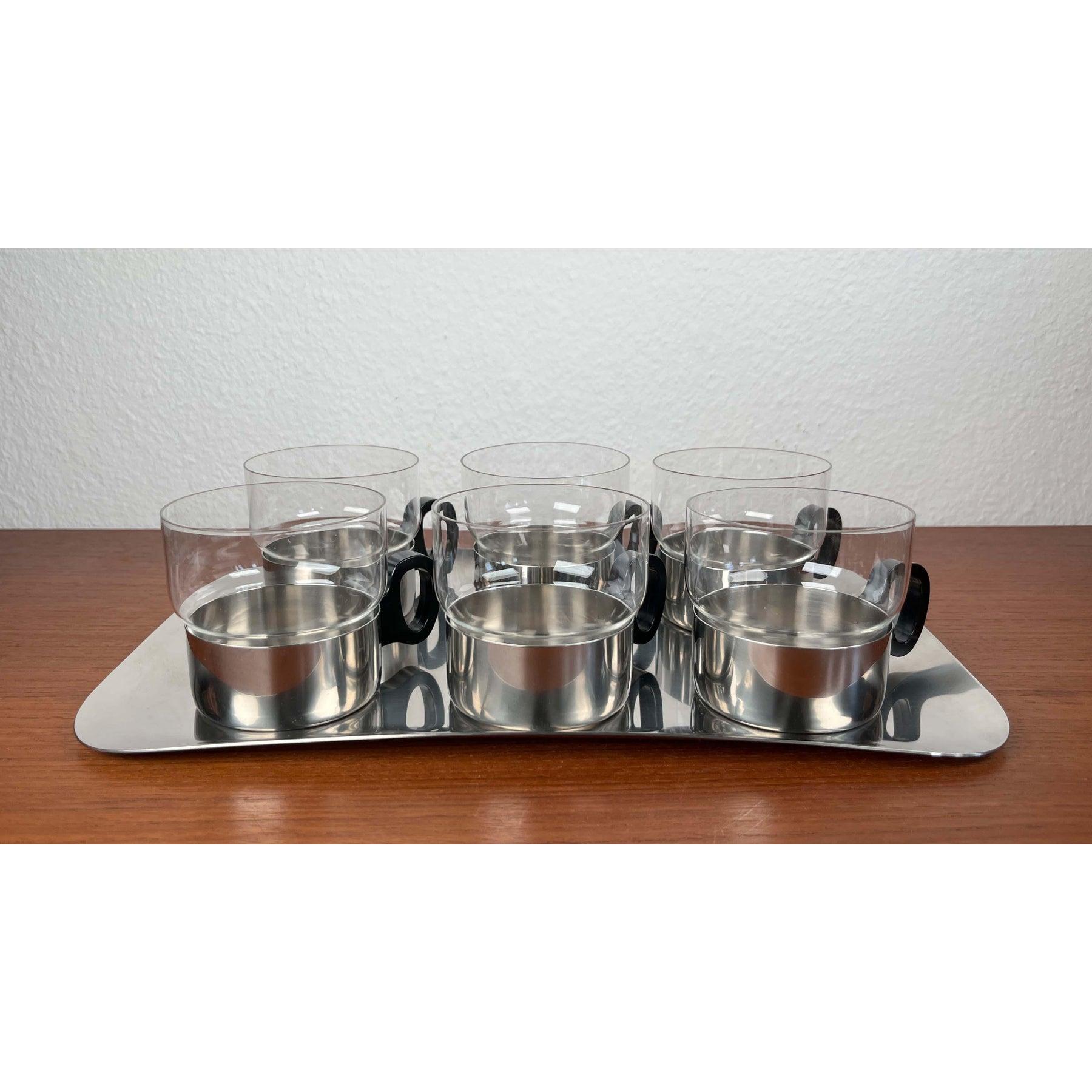 Juego de 7 vasos de té y bandeja alemanes modernos de mediados de siglo de WMF, años 60 en Bueno estado para la venta en Hamburg, DE