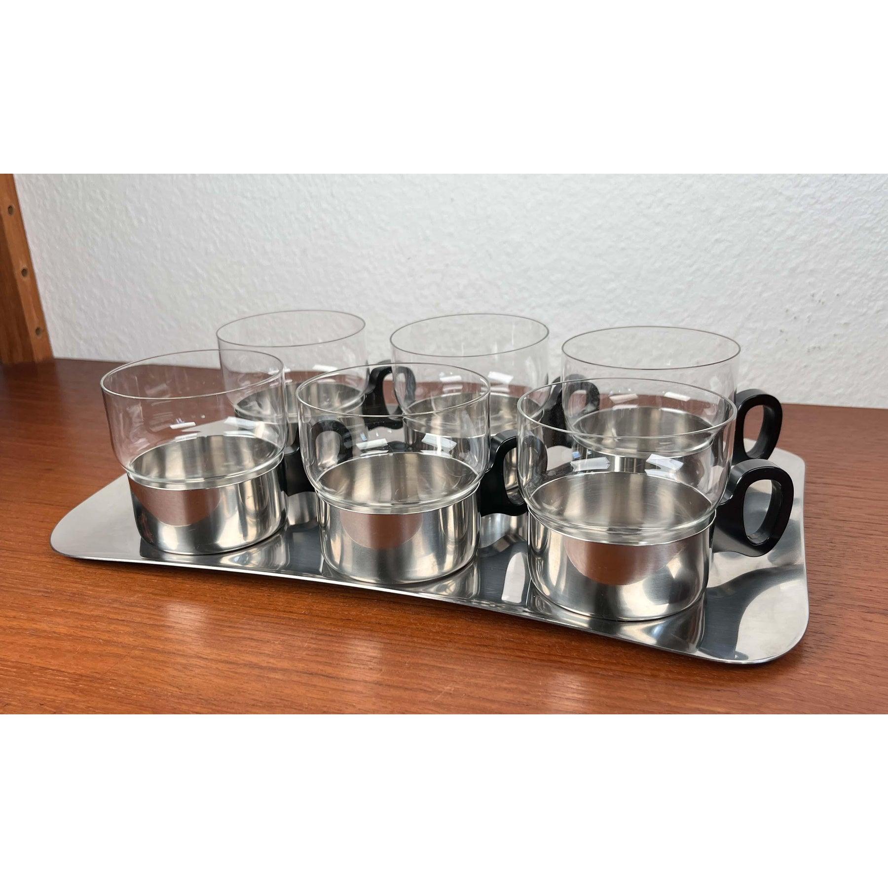 Juego de 7 vasos de té y bandeja alemanes modernos de mediados de siglo de WMF, años 60 en venta 1