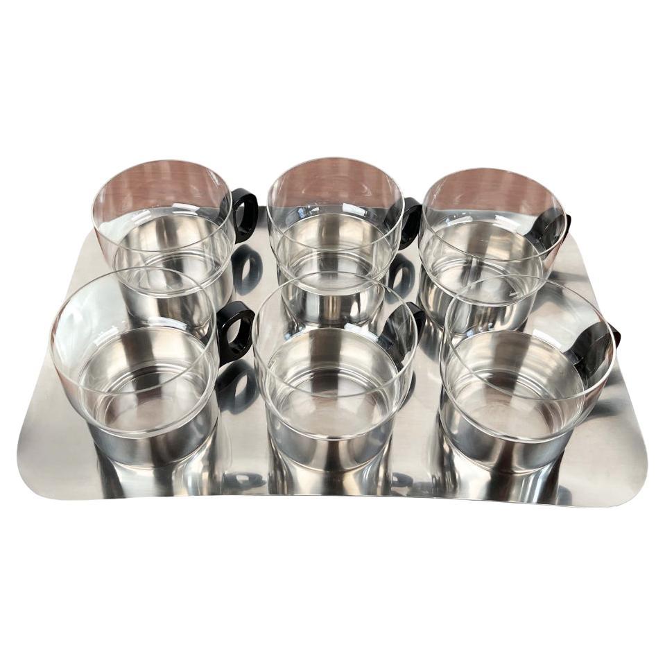 Juego de 7 vasos de té y bandeja alemanes modernos de mediados de siglo de WMF, años 60