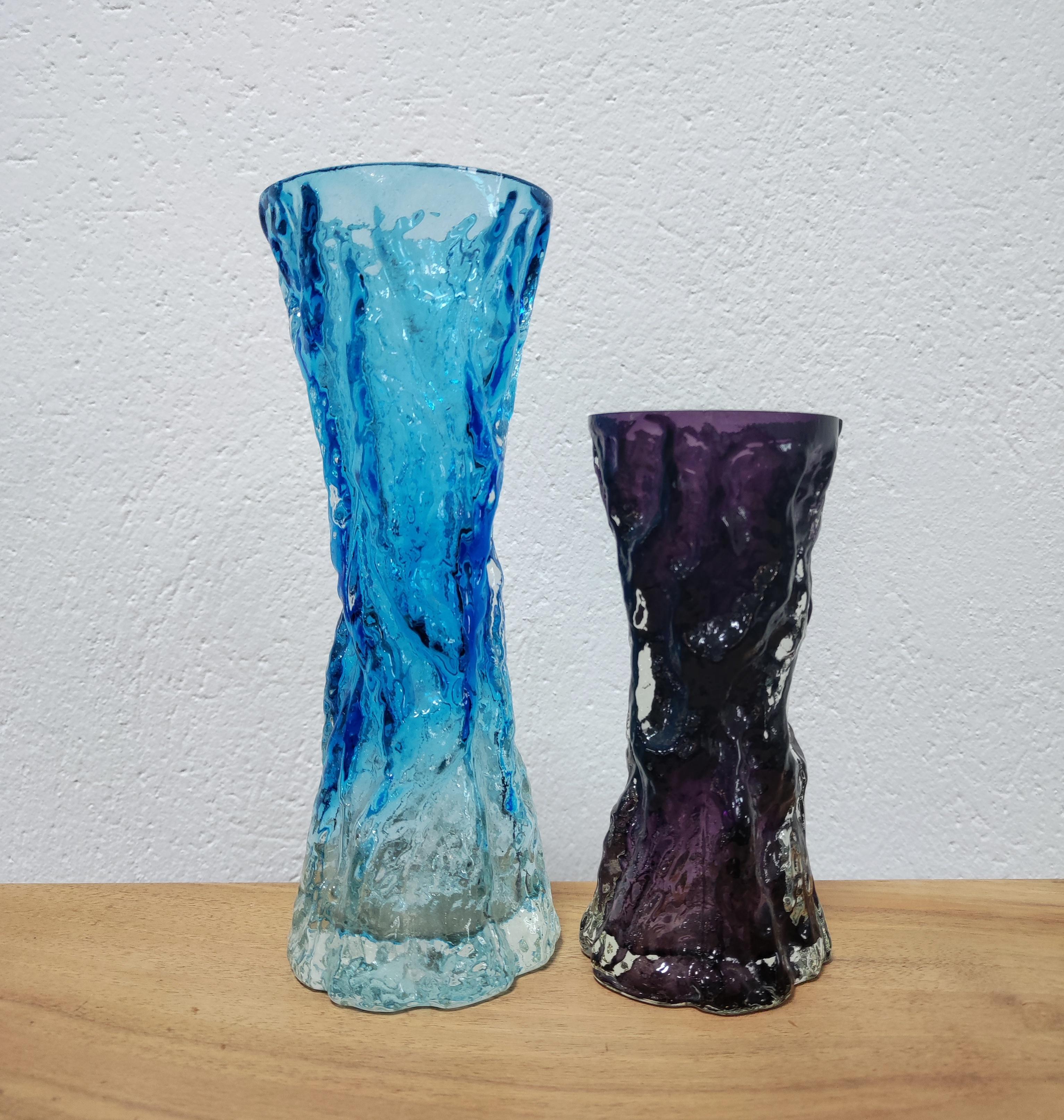 Art Glass Set of 7 Mid-Century Modern Ingrid Glass Tree Bark Vases, West Germany, 1970s