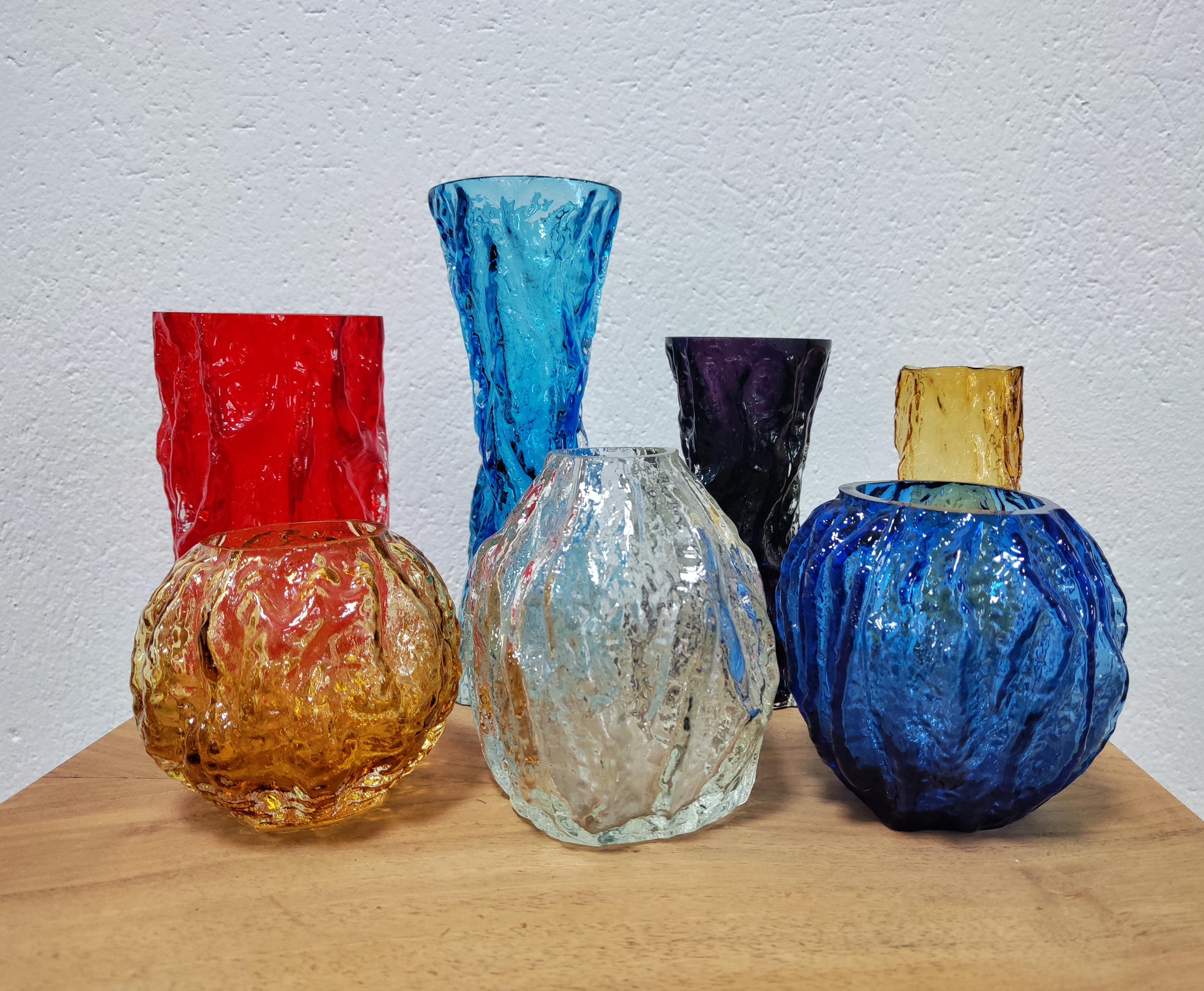 Set of 7 Mid-Century Modern Ingrid Glass Tree Bark Vases, West Germany, 1970s 1